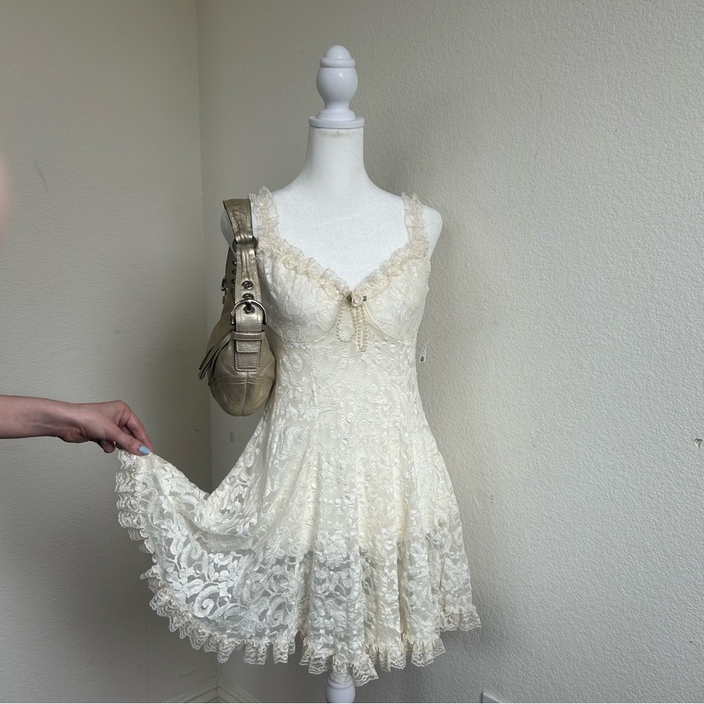 Vintage Mini White Sheer Lace Slip Dress